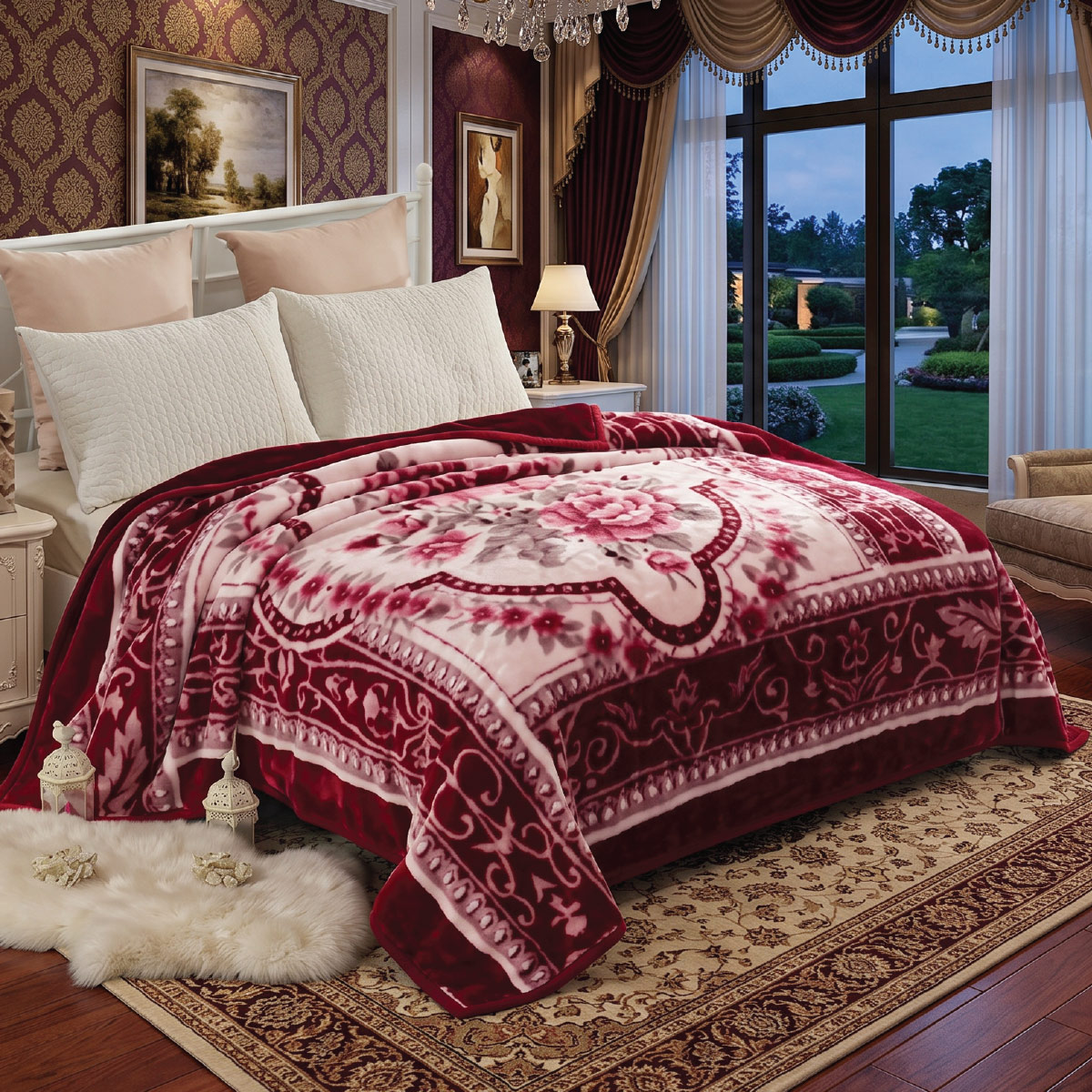 Plush Blanket Floral 160x220cm