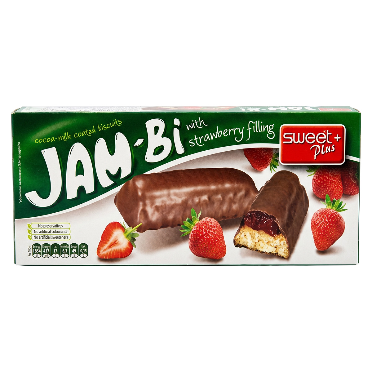Sweet Plus Jam-Bi Cocoa-Milk Coated Biscuits With Strawberry Filling 150g