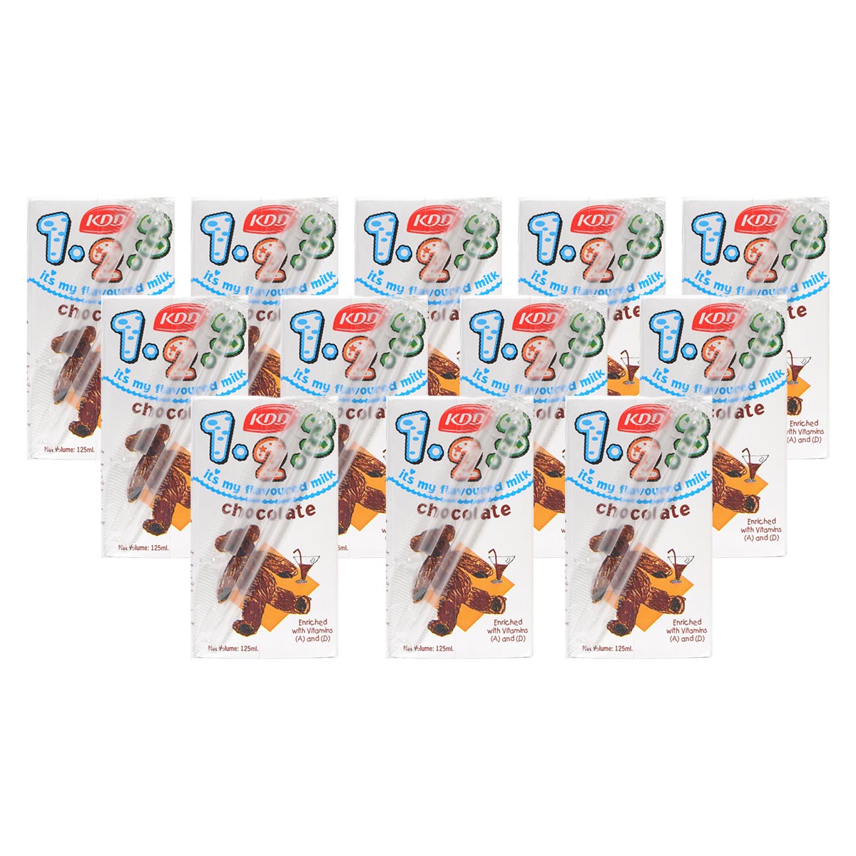 KDD 1.2.3 Chocolate Flavored Long Life Milk 12x125ml