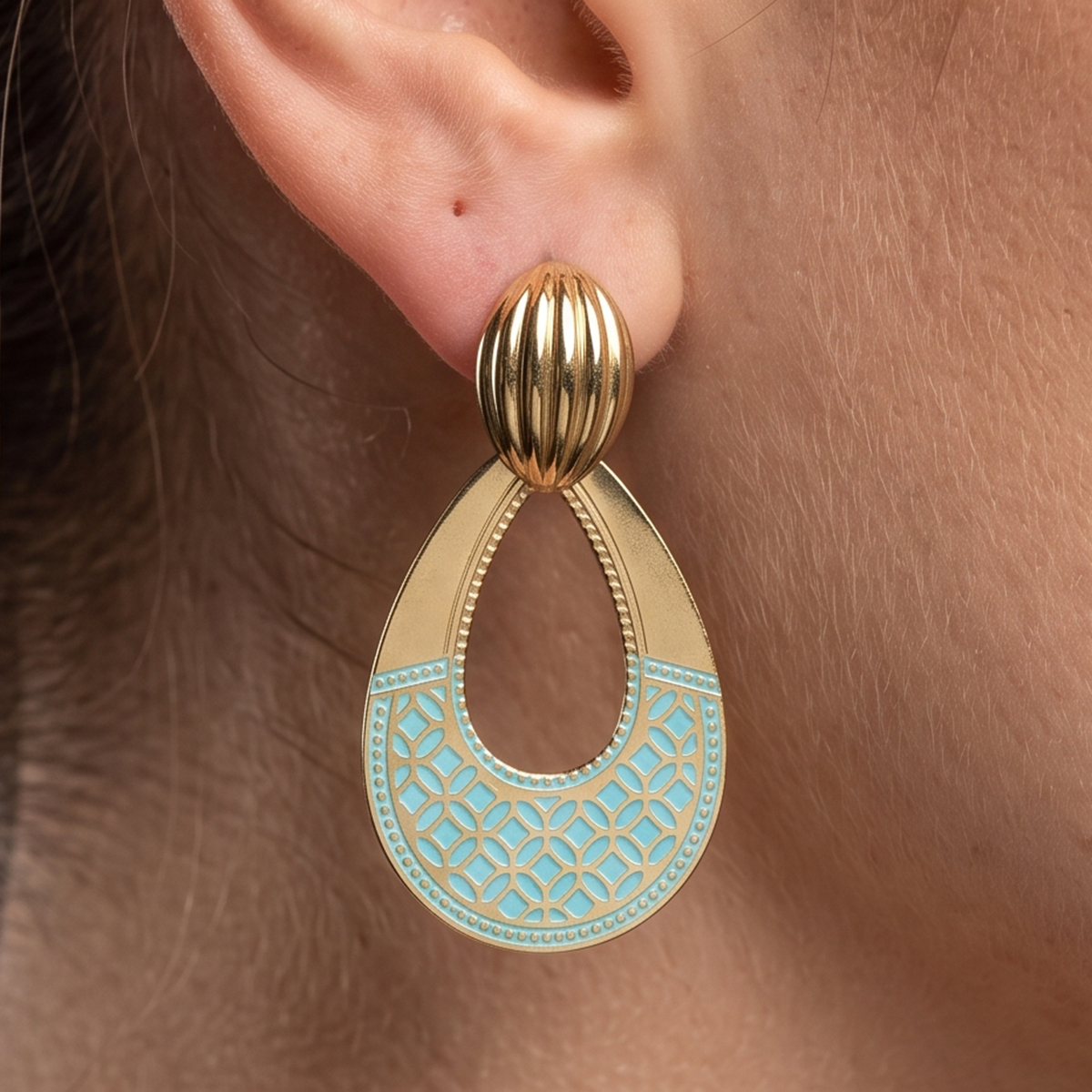 Ladies Patterned Earrings Golden And Blue