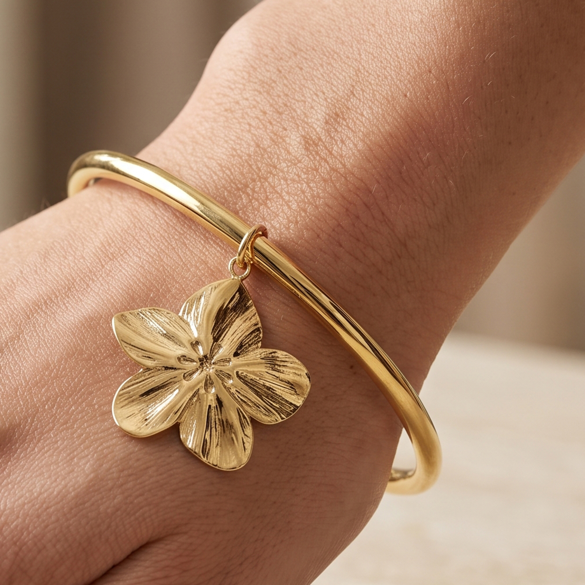 Ladies Golden Bangle With Flower Charm