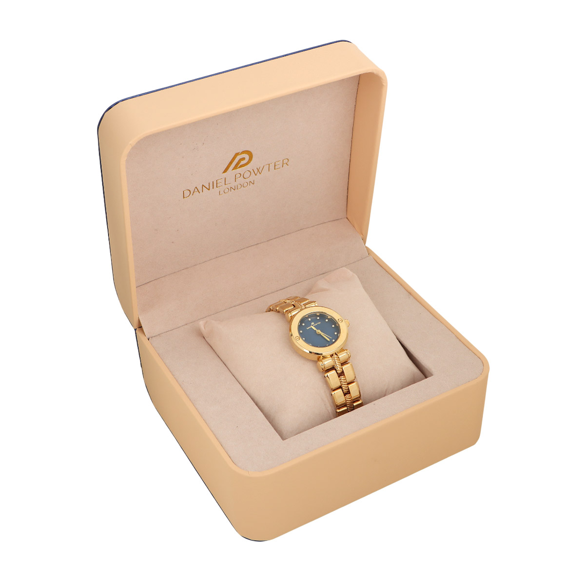Daniel Powter Women's Luxury Watch Gold Blue Dial With Golden Stainless Steel Bracelet Strap W-2080