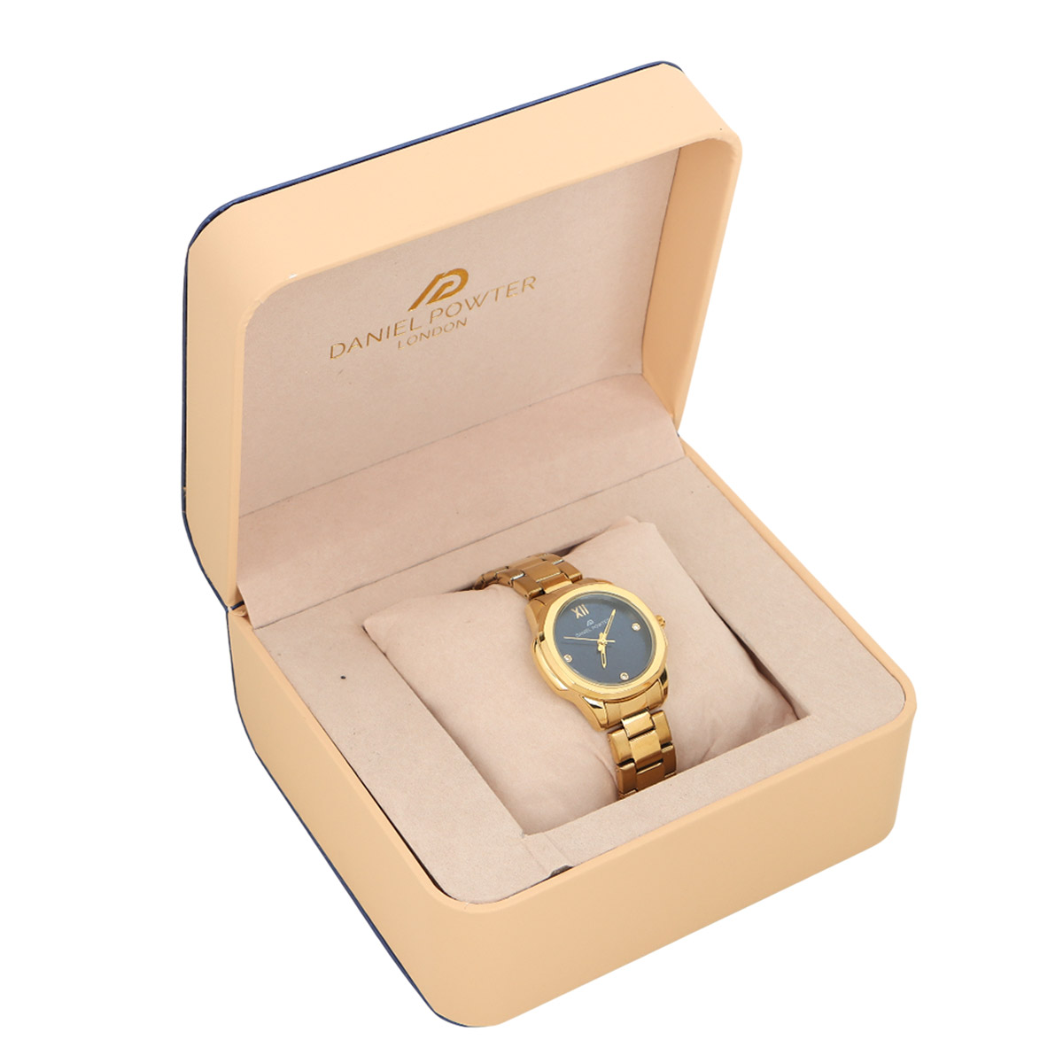 Daniel Powter Women's Luxury Watch Gold Blue Dial With Golden Stainless Steel Strap W-2062