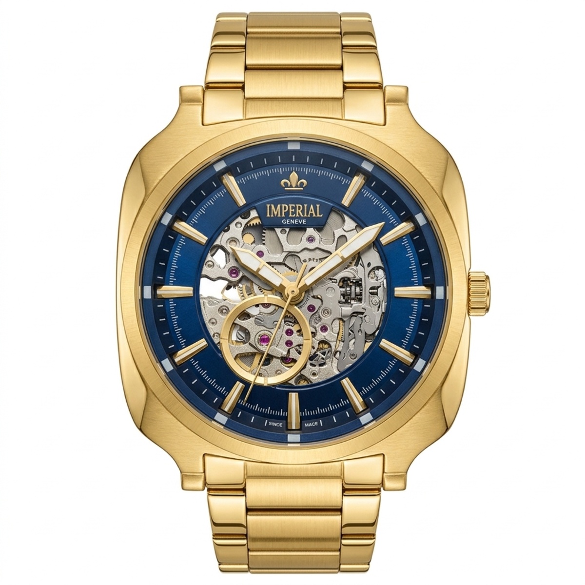 Imperial Geneve Golden Skeleton Dial Mens Watch Blue