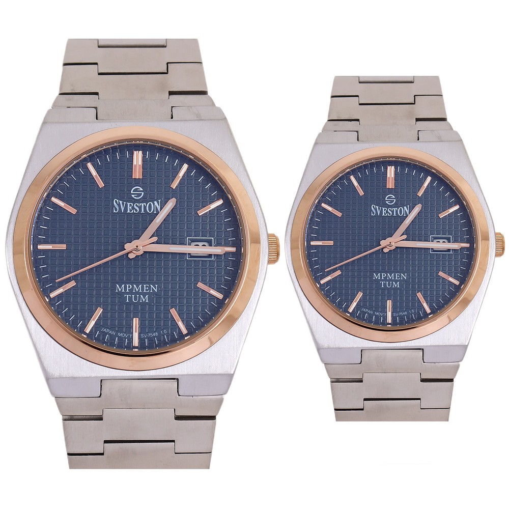 Sveston Couples Watch In Silver & Blue Color 2315 BX