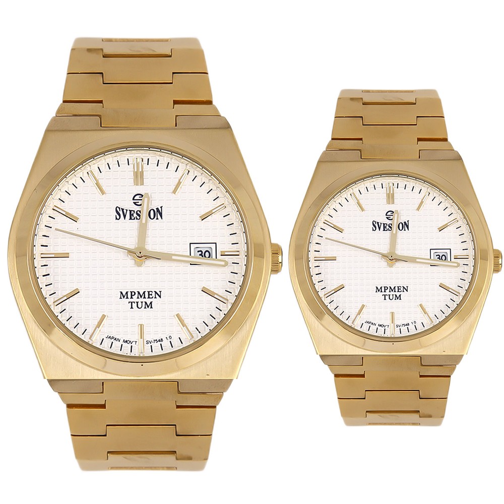 Sveston Couples Watch In Golden & White Color 2315 IPS