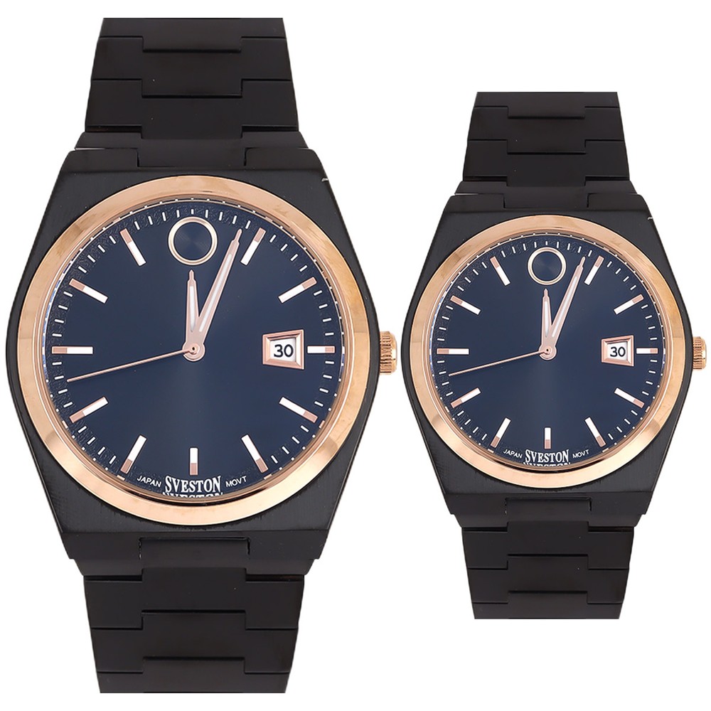 Sveston Couples Watch In Black & Golden Color 2315 IPS