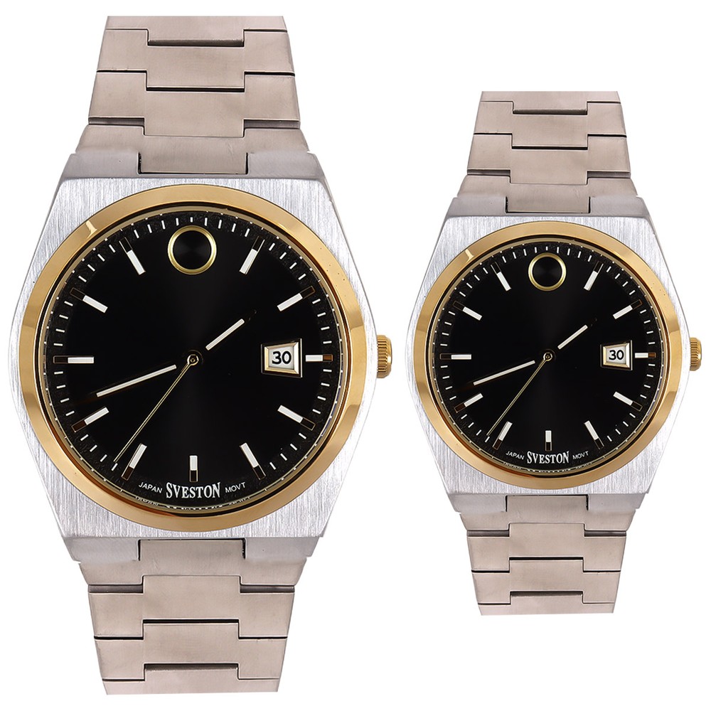 Sveston Couples Watch In Silver & Black Color 2315 IPS