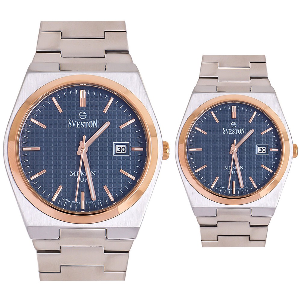 Sveston Couples Watch In Silver & Blue Color 2315 IPS
