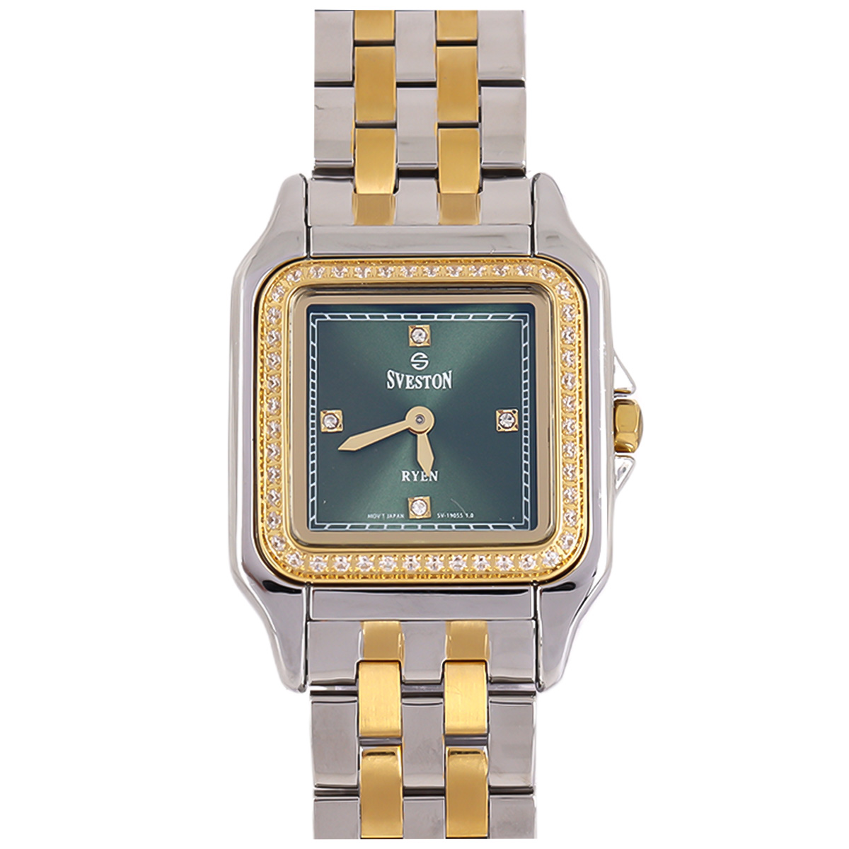 Sveston Metal Watch For Women In Silver & Green Color
