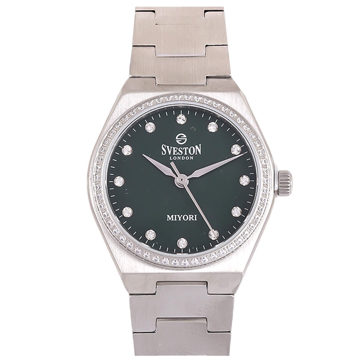 Sveston Miyori Metal Watch For Women In Silver & Green Color