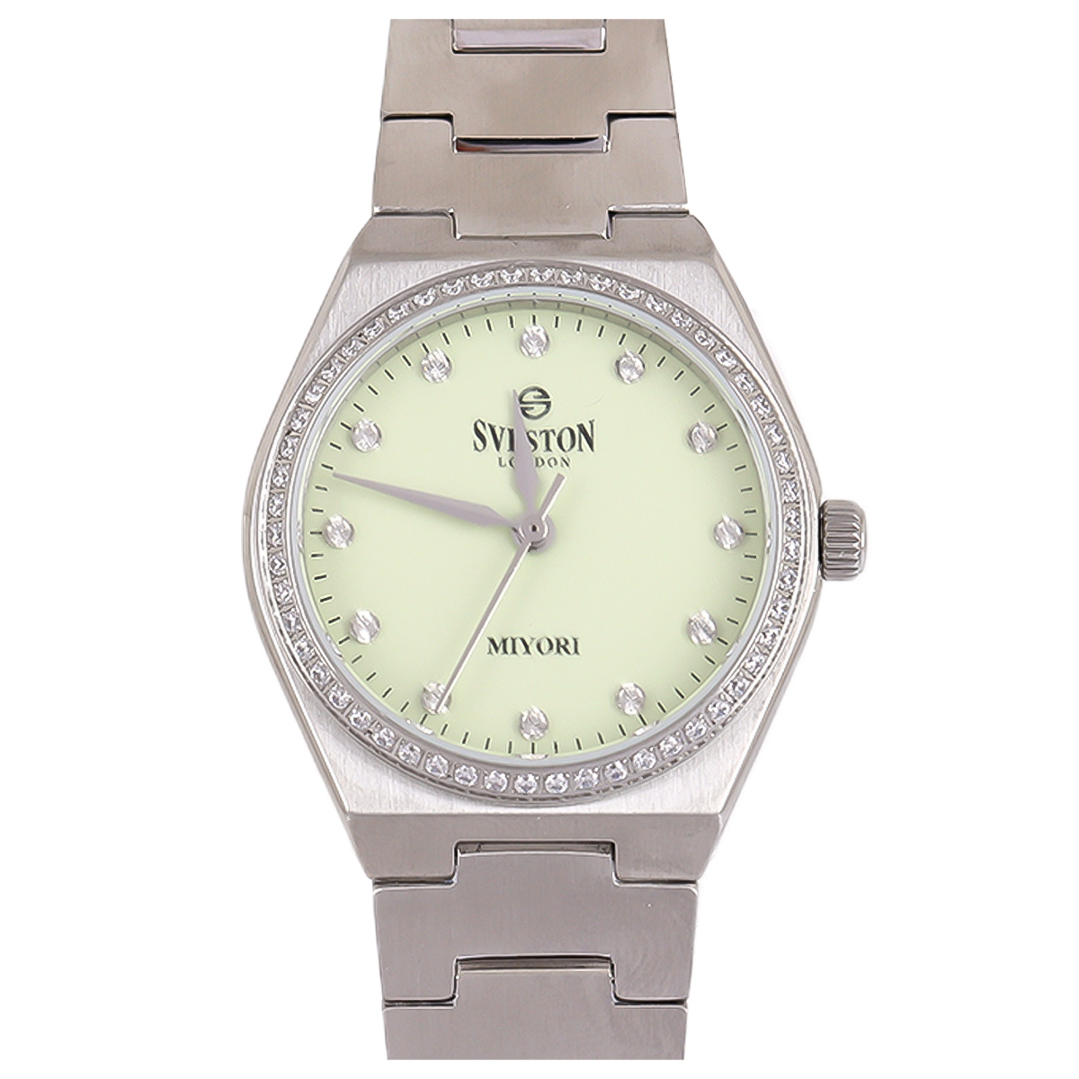 Sveston Miyori Metal Watch For Women In Silver & Light Green Color