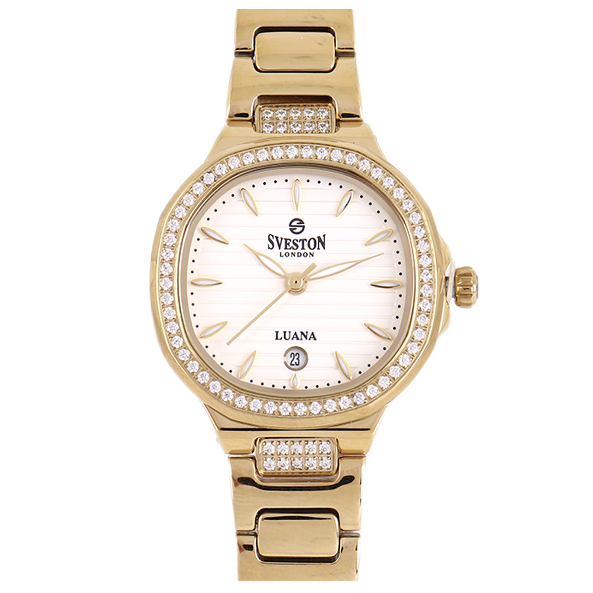 Sveston Luna Metal Watch For Women In Golden & White Color