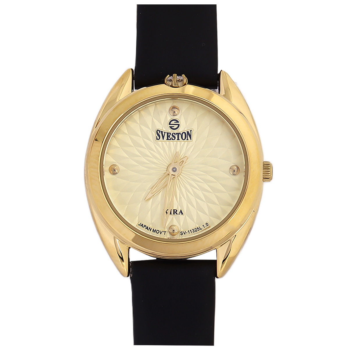 Sveston Kira Leather Strap Watch For Women In Black & Golden Color