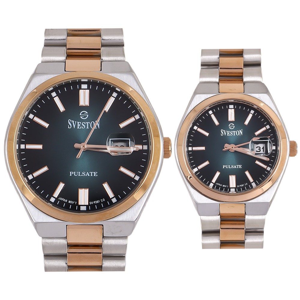 Sveston Pulsate Couple Watch In Two Tone & Blue Color
