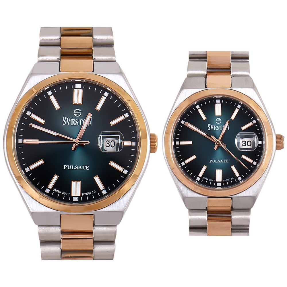 Sveston Pulsate Couple Watch In Two Tone & Blue Color