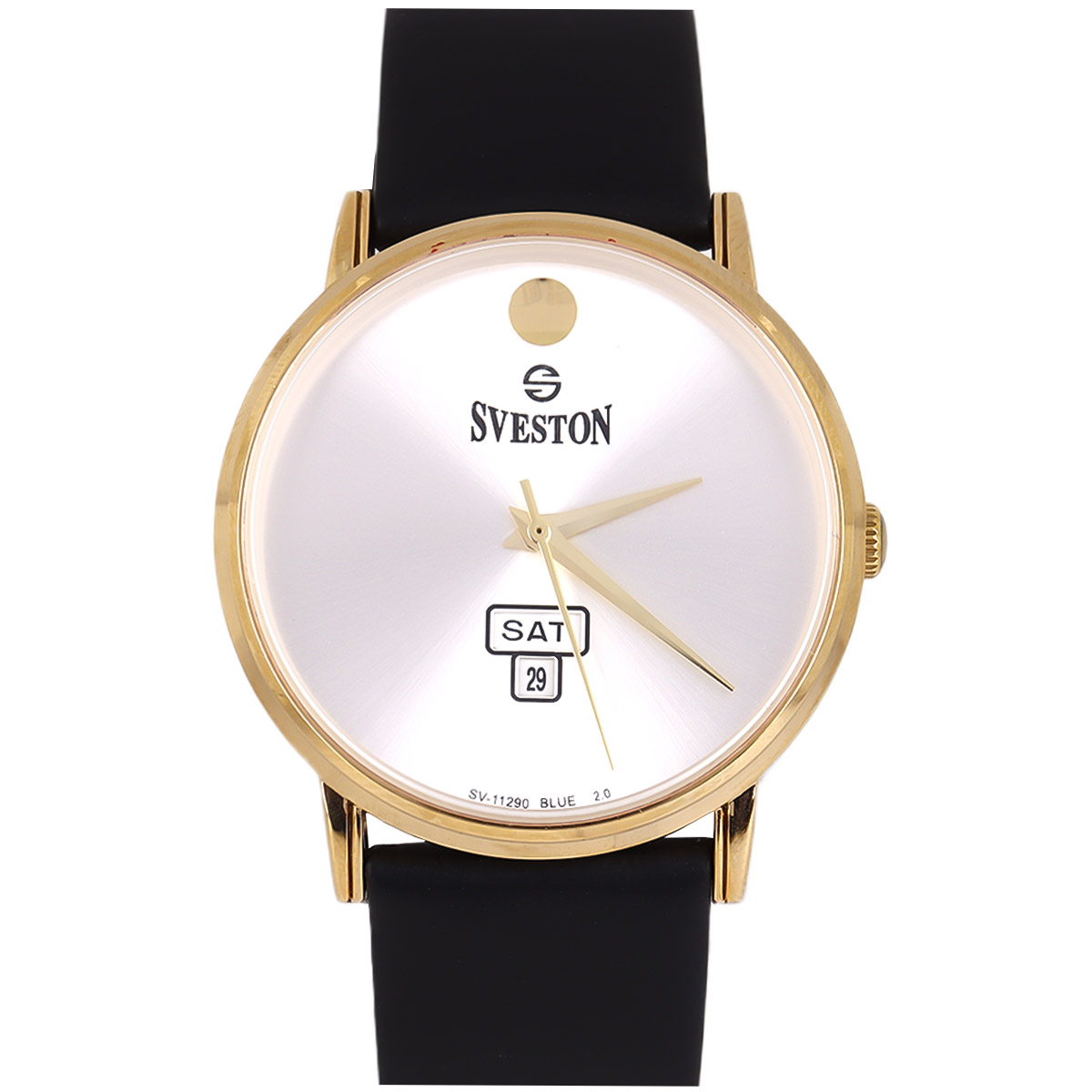 Sveston Blue 2.0 Leather Strap Watch For Men In Black & Golden Color