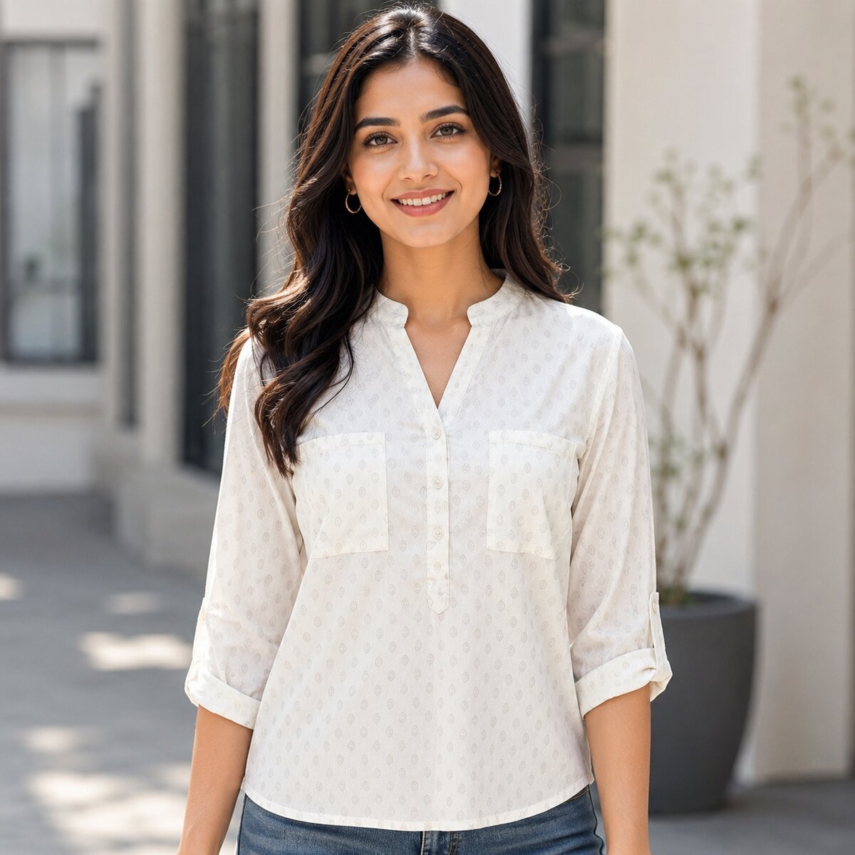 Ladies Shirt Long Sleeve White Free Size