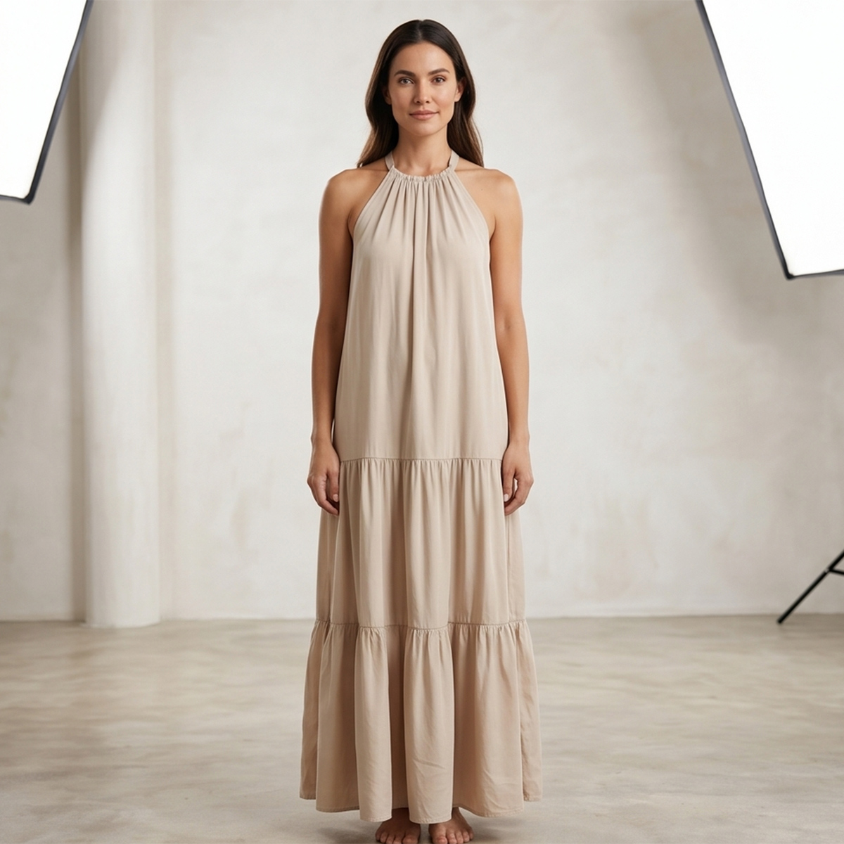 Ladies Maxi Dress Sleeveless Beige
