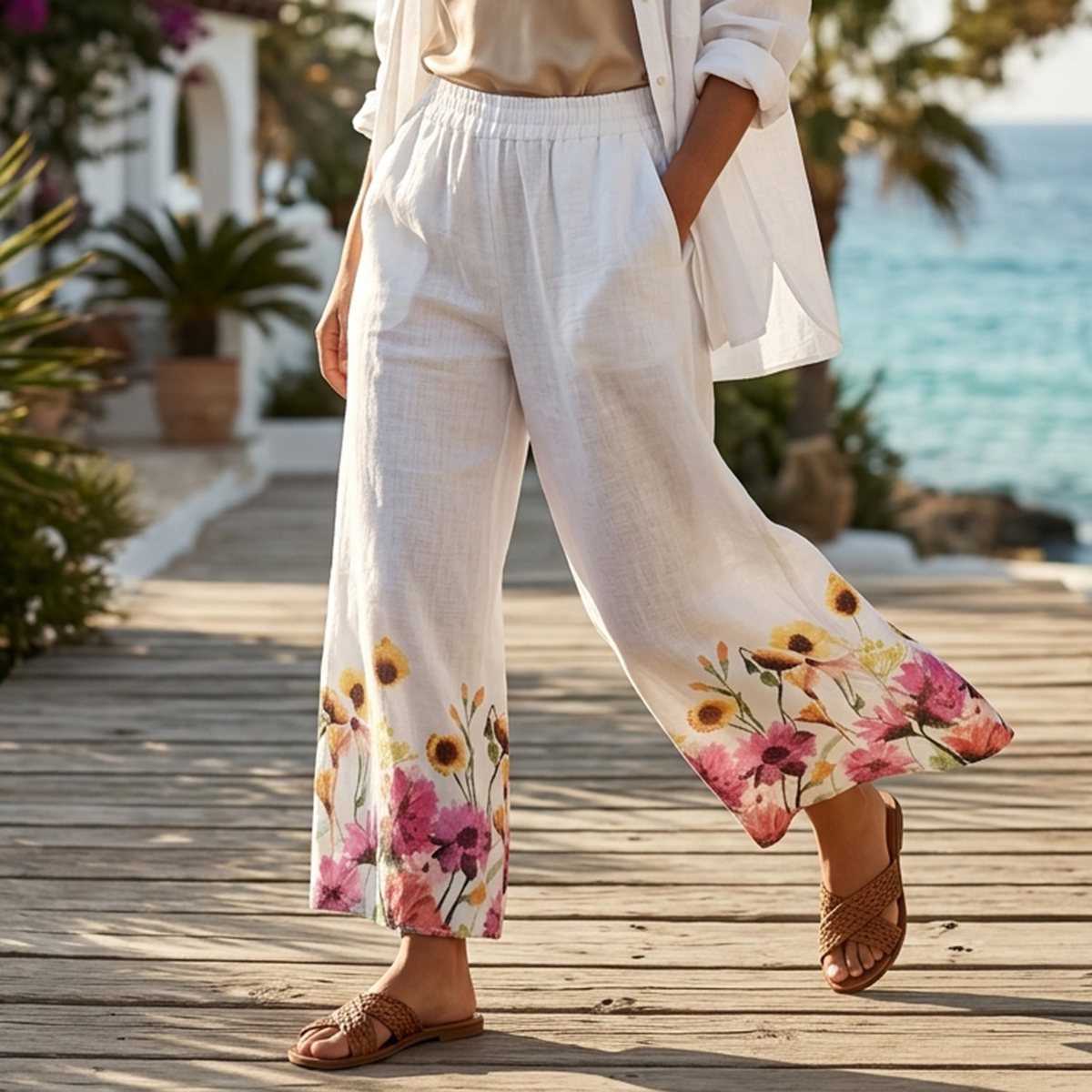 بنطلون نسائي أبيض كاجوال مقاس حر | السيدات | ملابس النساء | Women Bottom Wear | Women Pants بنطلون نسائي أبيض كاجوال مقاس حر | السيدات | ملابس النساء | Women Bottom Wear | Women Pants
