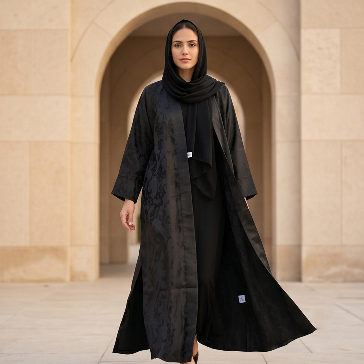 Open Abaya With Shella Overprinted
