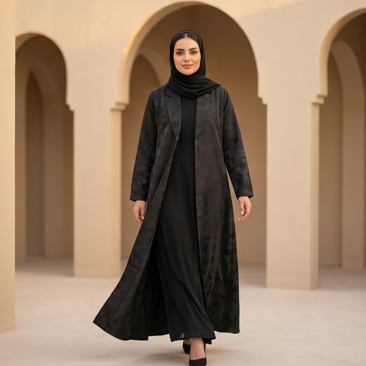 Open Abaya With Shella Overprinted Flower | Women | Women Clothing | Abayas