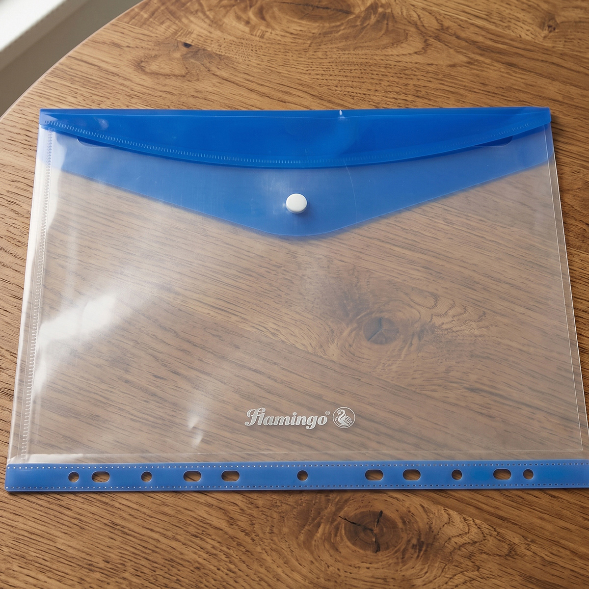 Flamingo Clear Document Holder With Button and Ring Hole