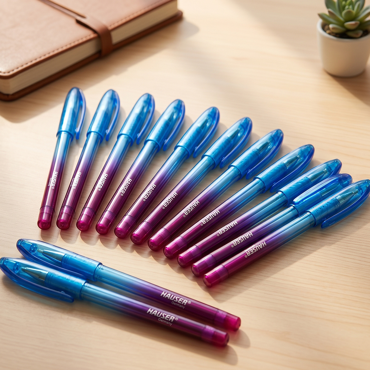 Hauser Blue & Pink Gradient Body Ball Pen Set 12 Pieces