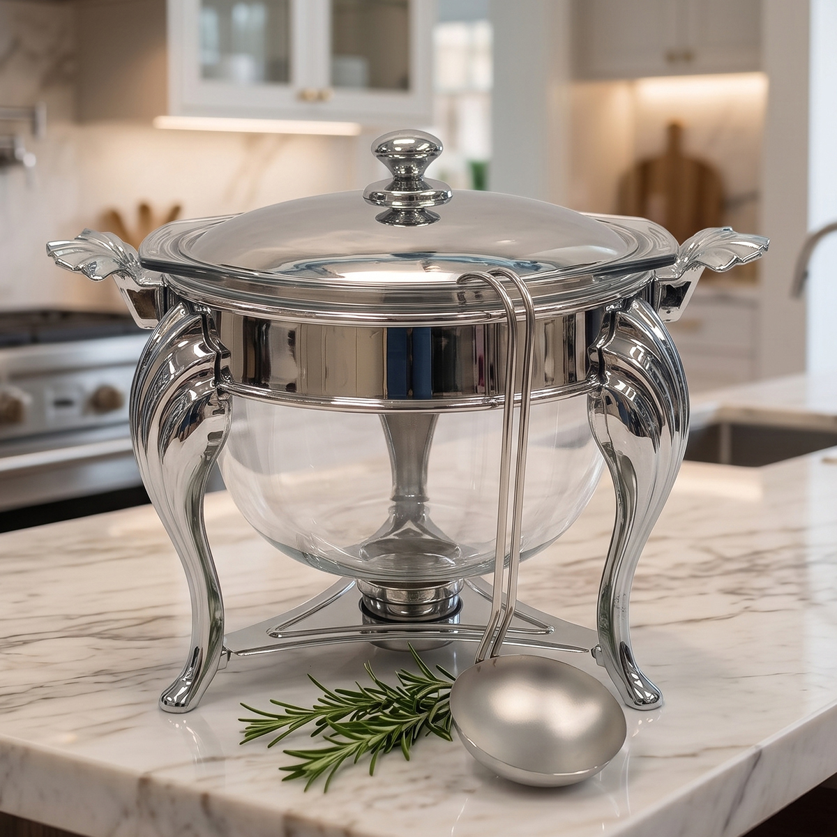 Stainless Steel & Glass Combined Food Warmer With Lid