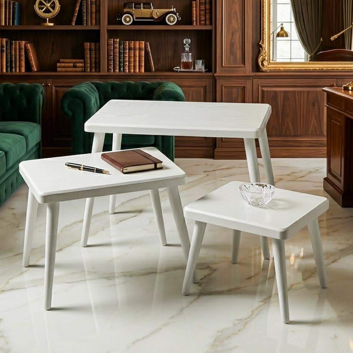 Nesting Table Modern White 3 Pieces