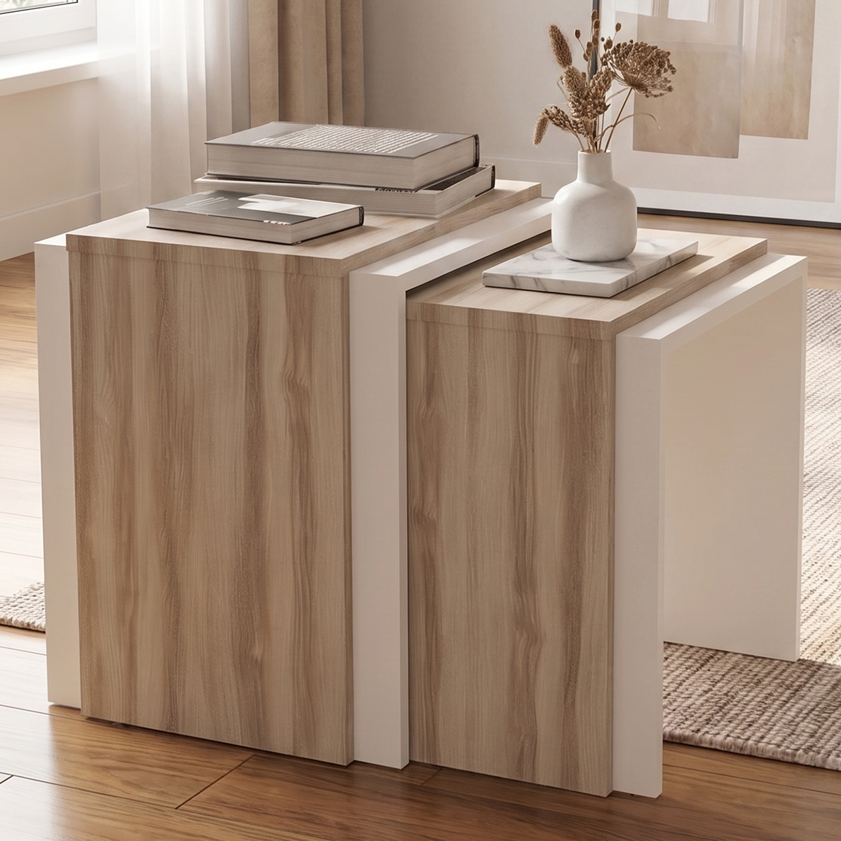 Nesting Table 2 Pieces Set White Grey