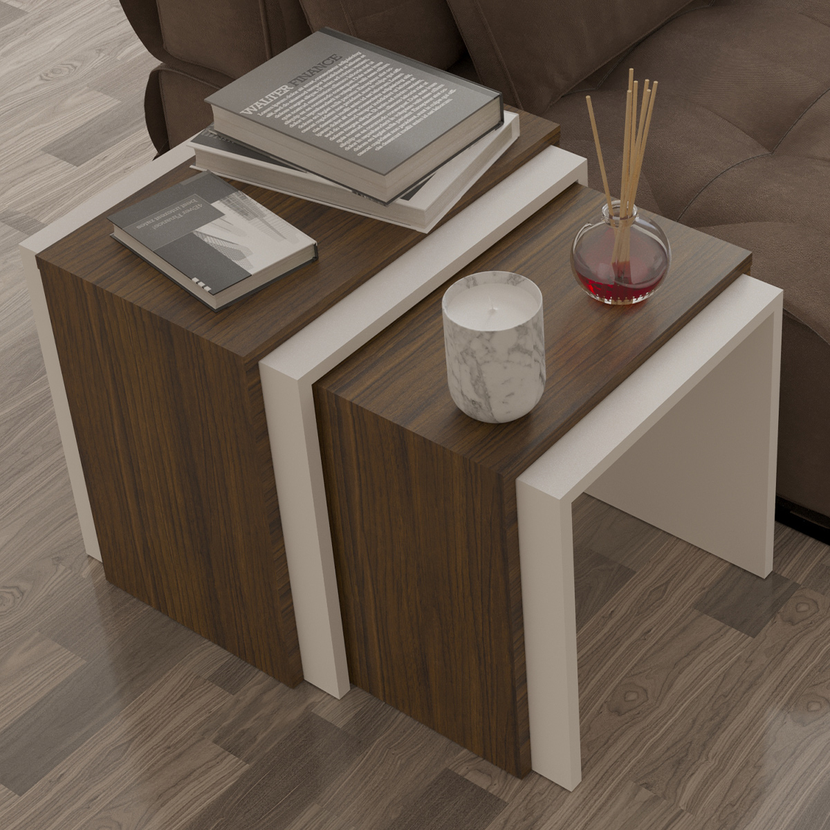 Nesting Table 2 Pieces Set White Beige