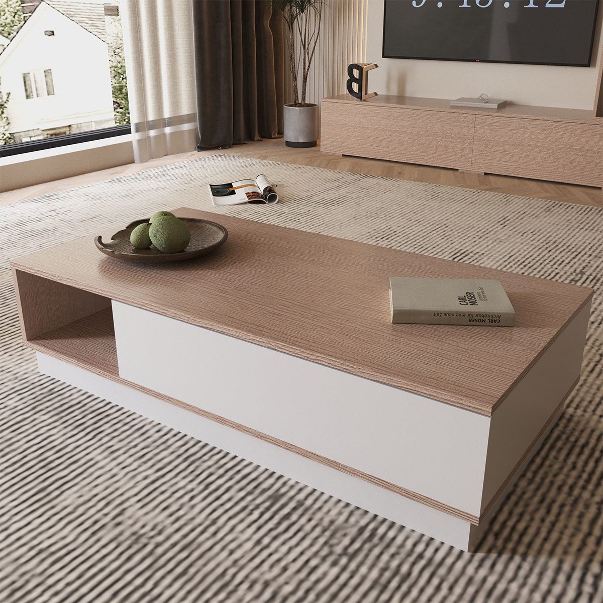 Center Wooden Table 120cm Beige & White