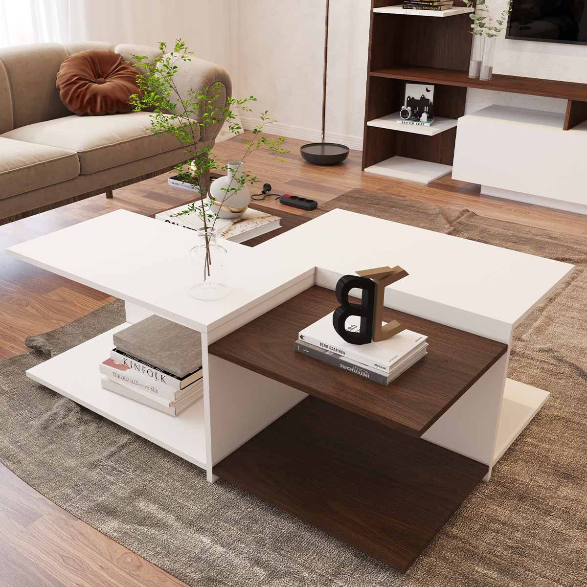 Center Wooden Table 120cm White & Brown