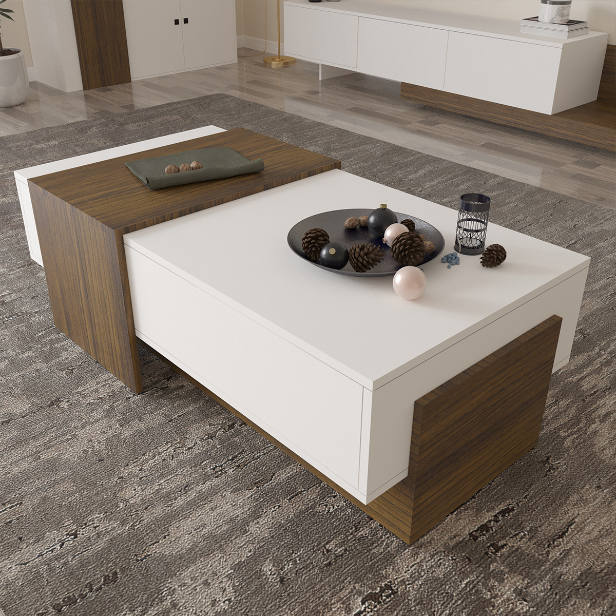 Center Wooden Table 120cm Brown & White