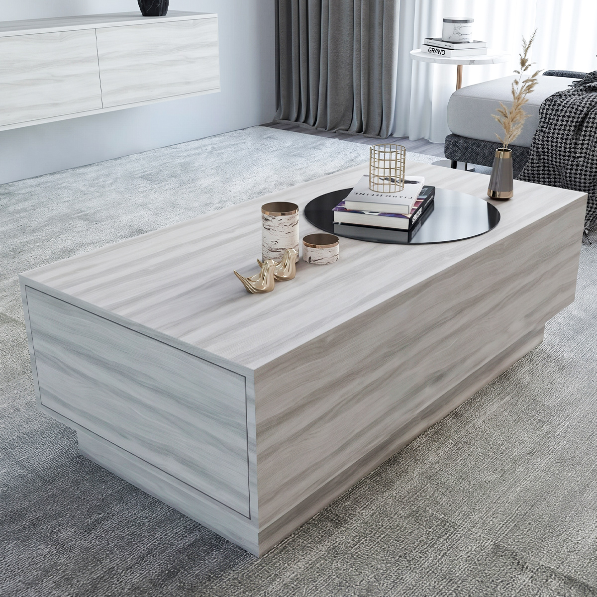 Center Wooden Table 120cm Beige & White