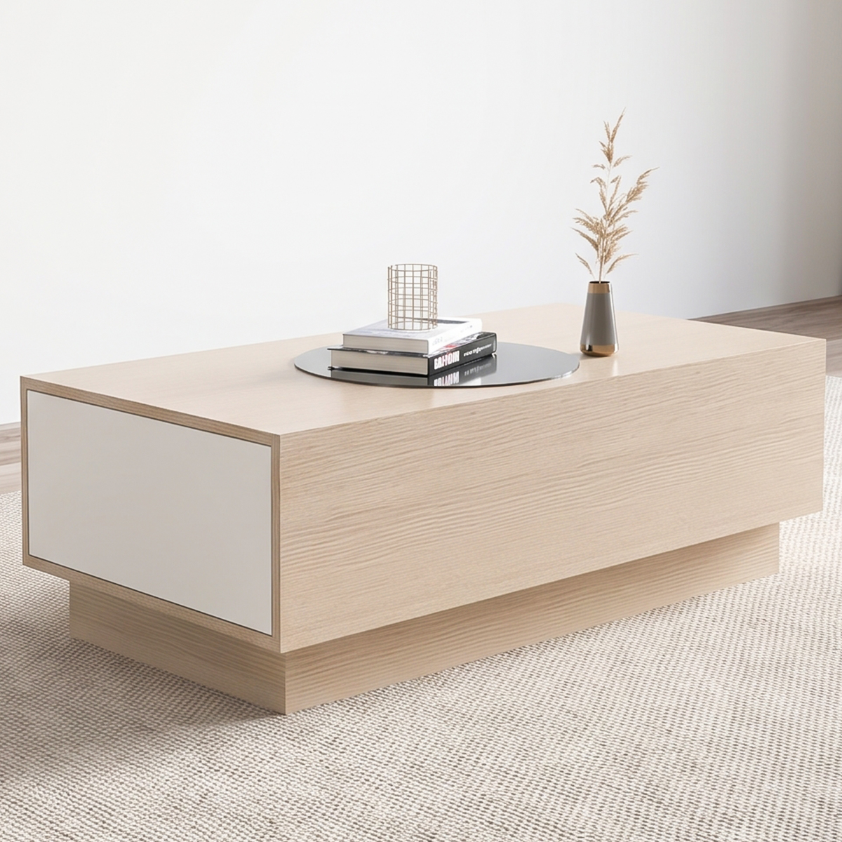 Center Wooden Table 120cm White & Beige