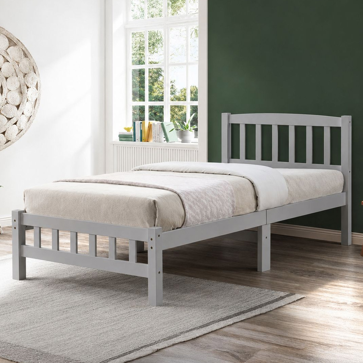 Wooden Single Bed 90x190cm Grey