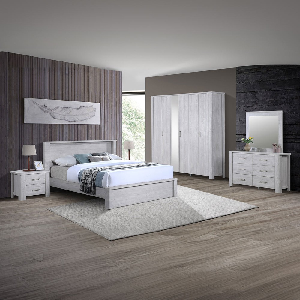 King Bedroom Set (180x200cm Bedset, 1x6 Door Wardrobe, 2 Night Stand, 1 Dressing Table)