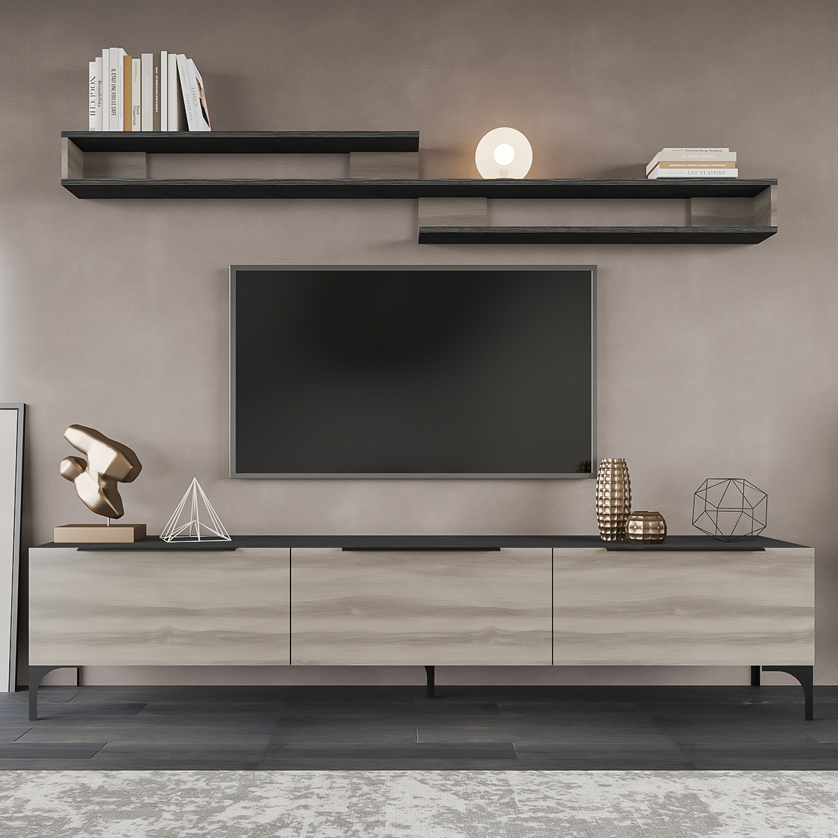 TV Stands With Shelf 180cm Grey