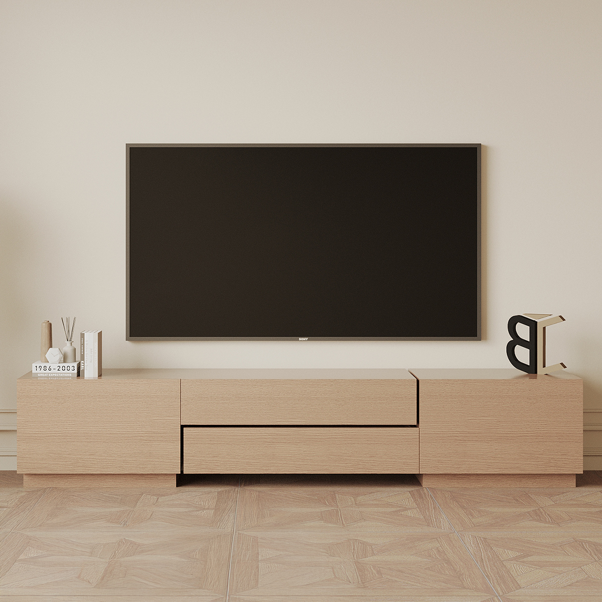 Wooden TV Stand 240cm Beige