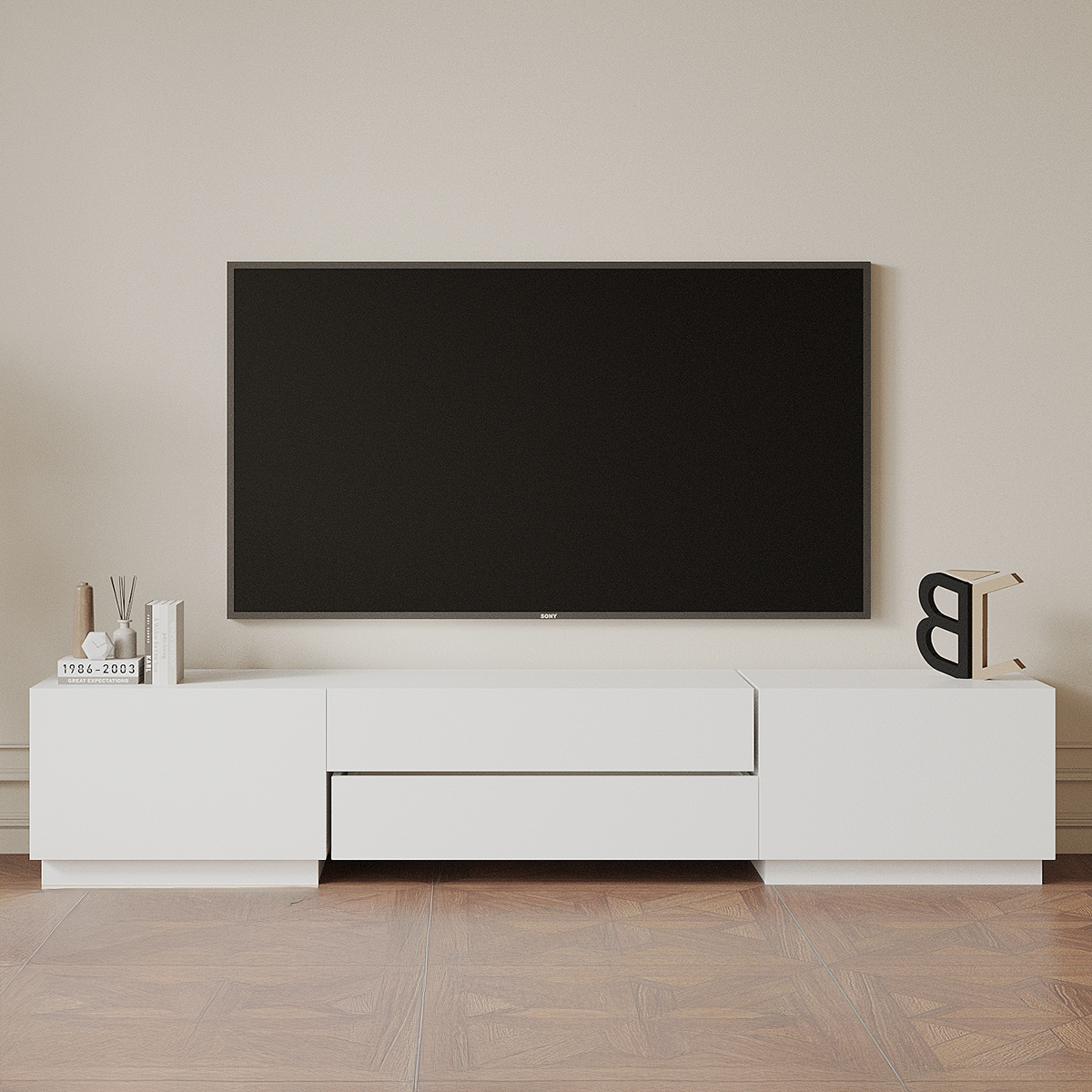 Wooden TV Stand 240cm White