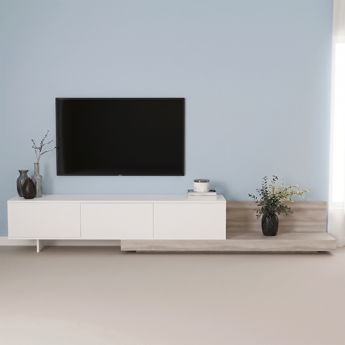 Wooden TV Stand 300cm White & Grey