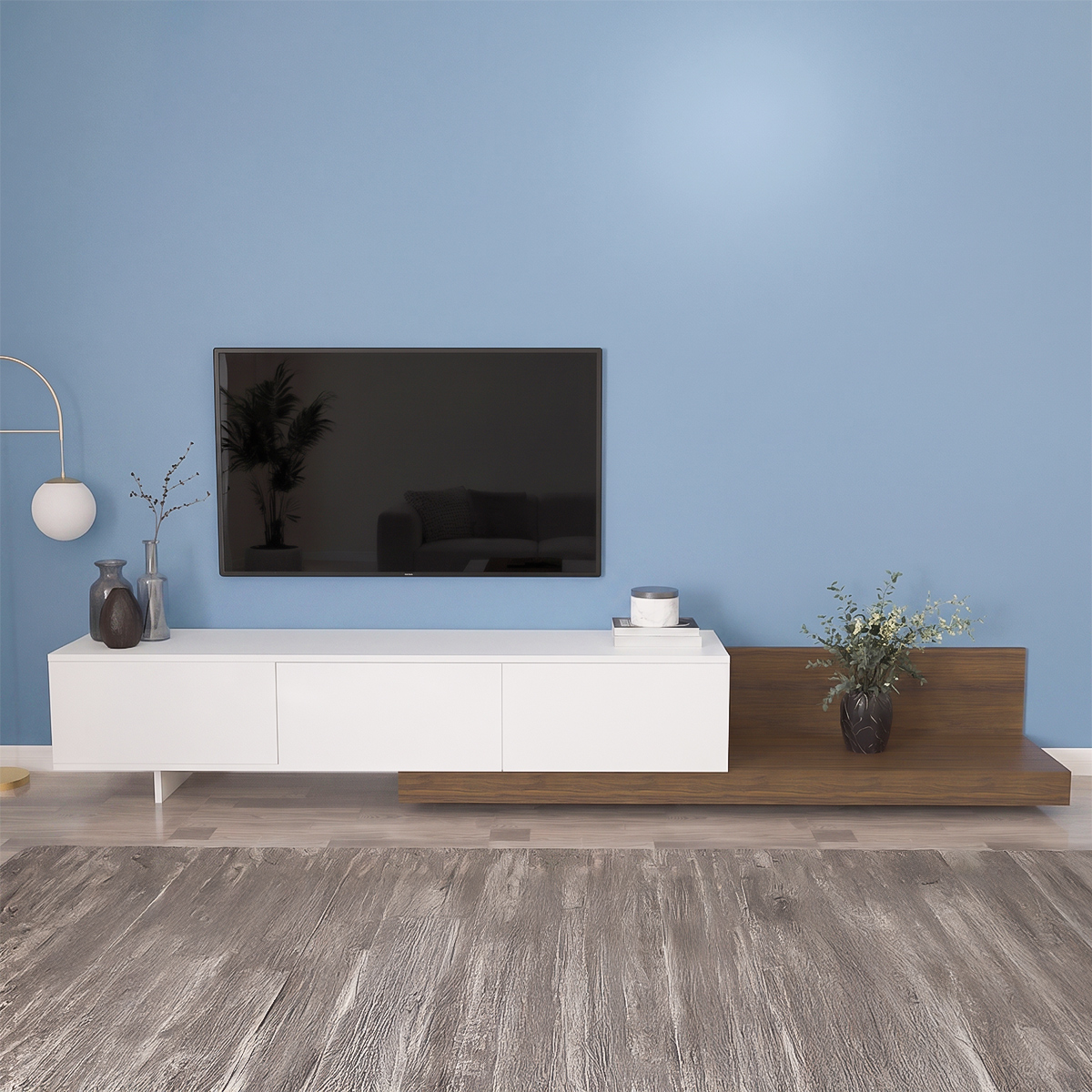 Wooden TV Stand 300cm White & Brown