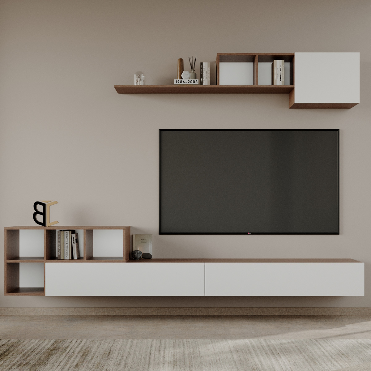 Floating TV Unit 272cm White & Brown