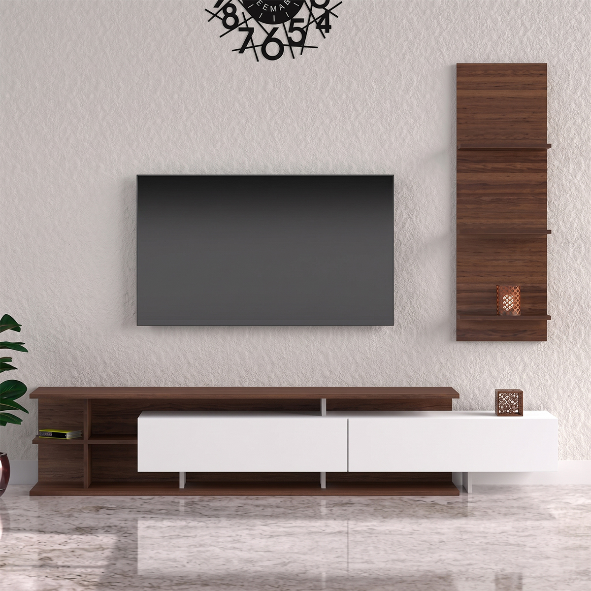 TV Stand With Shelf 220cm White & Brown