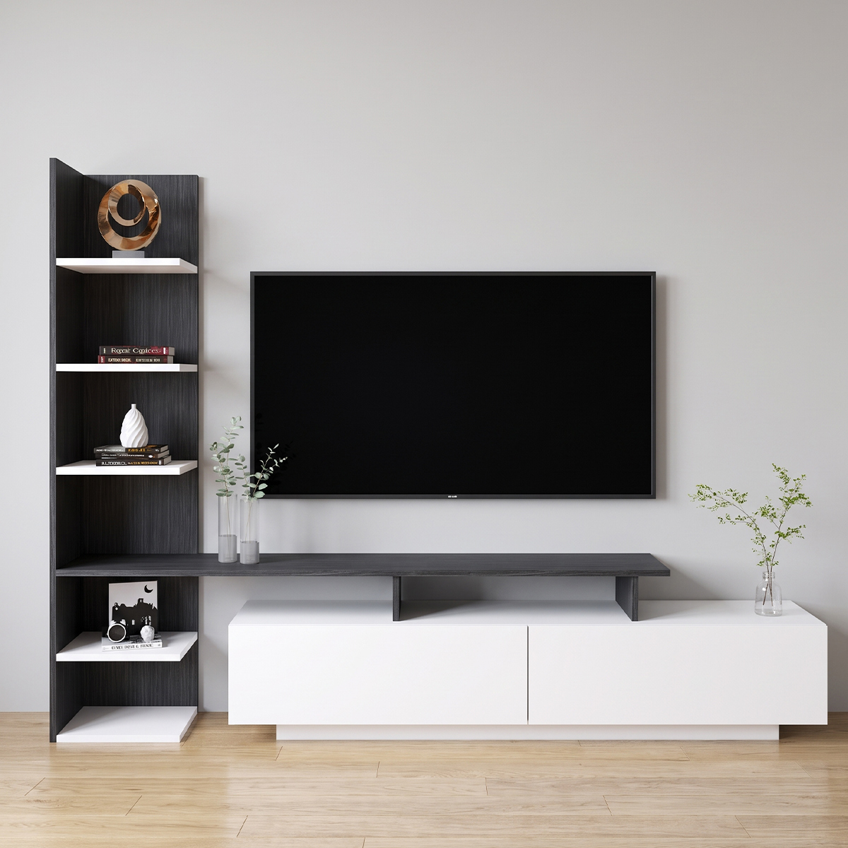 TV Stand With Shelf 220cm White & Grey