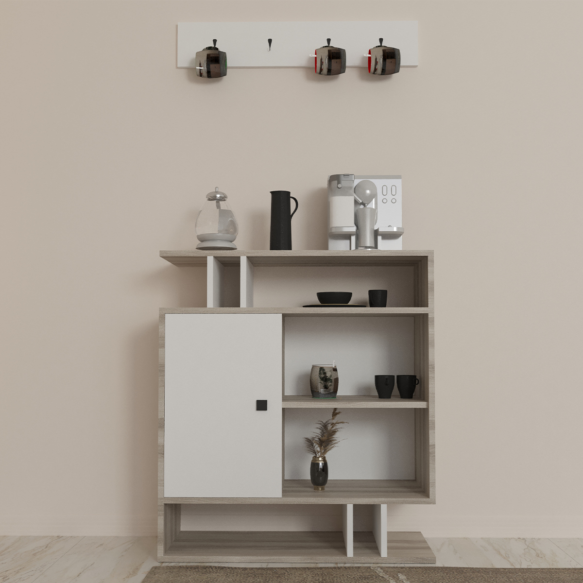 Coffee Corner With Shelf 80cm White & Grey