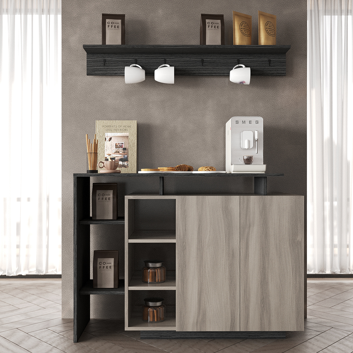 Coffee Corner With Shelf 120cm Grey & Dark Grey