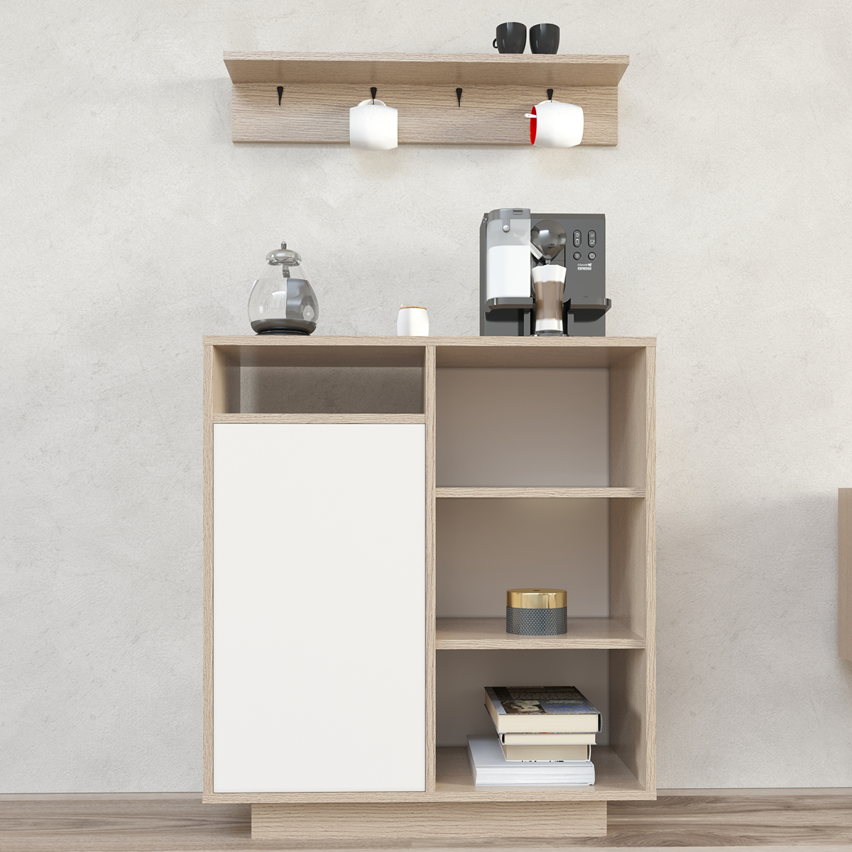 Coffee Corner With Shelf 80cm Beige & White